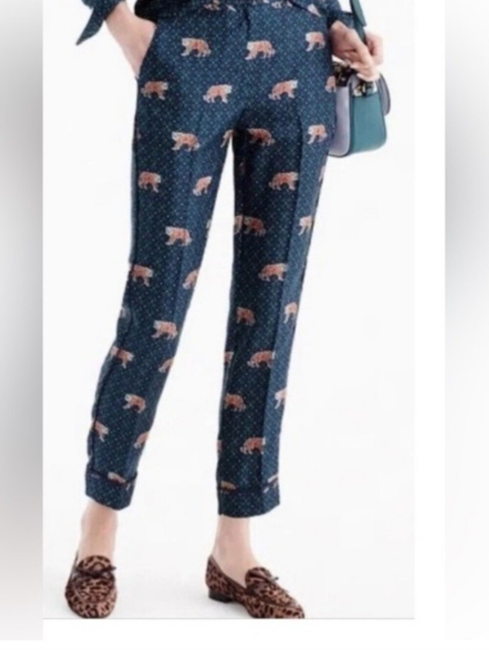 J. Crew Silk Tiger Blue Pants Size 4